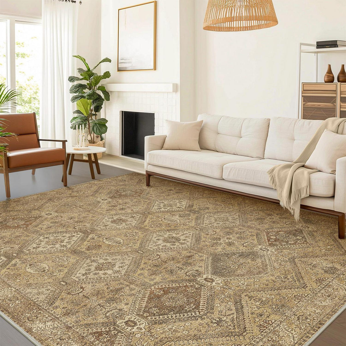 Vintage Teppich Wohnzimmer 240x300cm Taupe Rechteckig