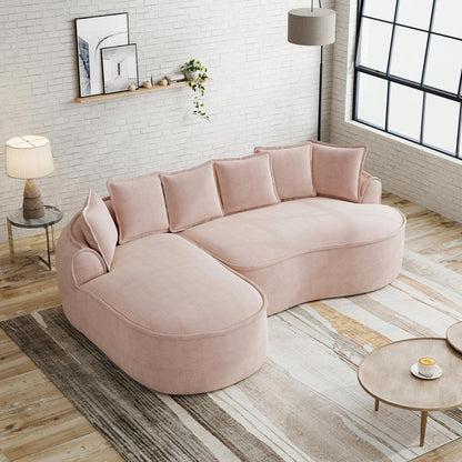 Modulares Chenille Sofa L-Form mit Chaiselongue & Kissen – Rosa
