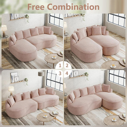 Modulares Chenille Sofa L-Form mit Chaiselongue & Kissen – Rosa