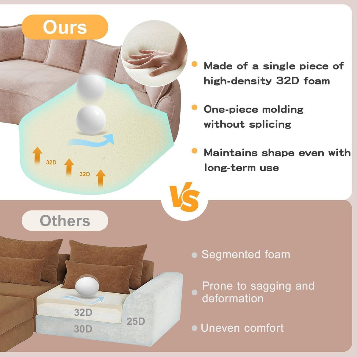 Modulares Chenille Sofa L-Form mit Chaiselongue & Kissen – Rosa