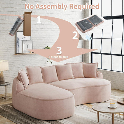 Modulares Chenille Sofa L-Form mit Chaiselongue & Kissen – Rosa