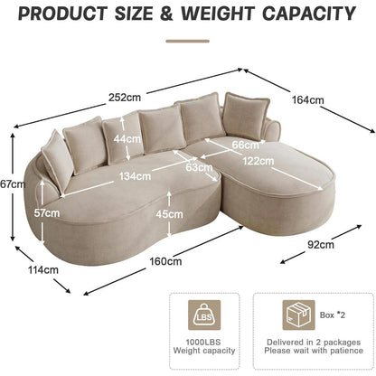 Modulares Chenille Sofa L-Form mit Chaiselongue – Hellbraun