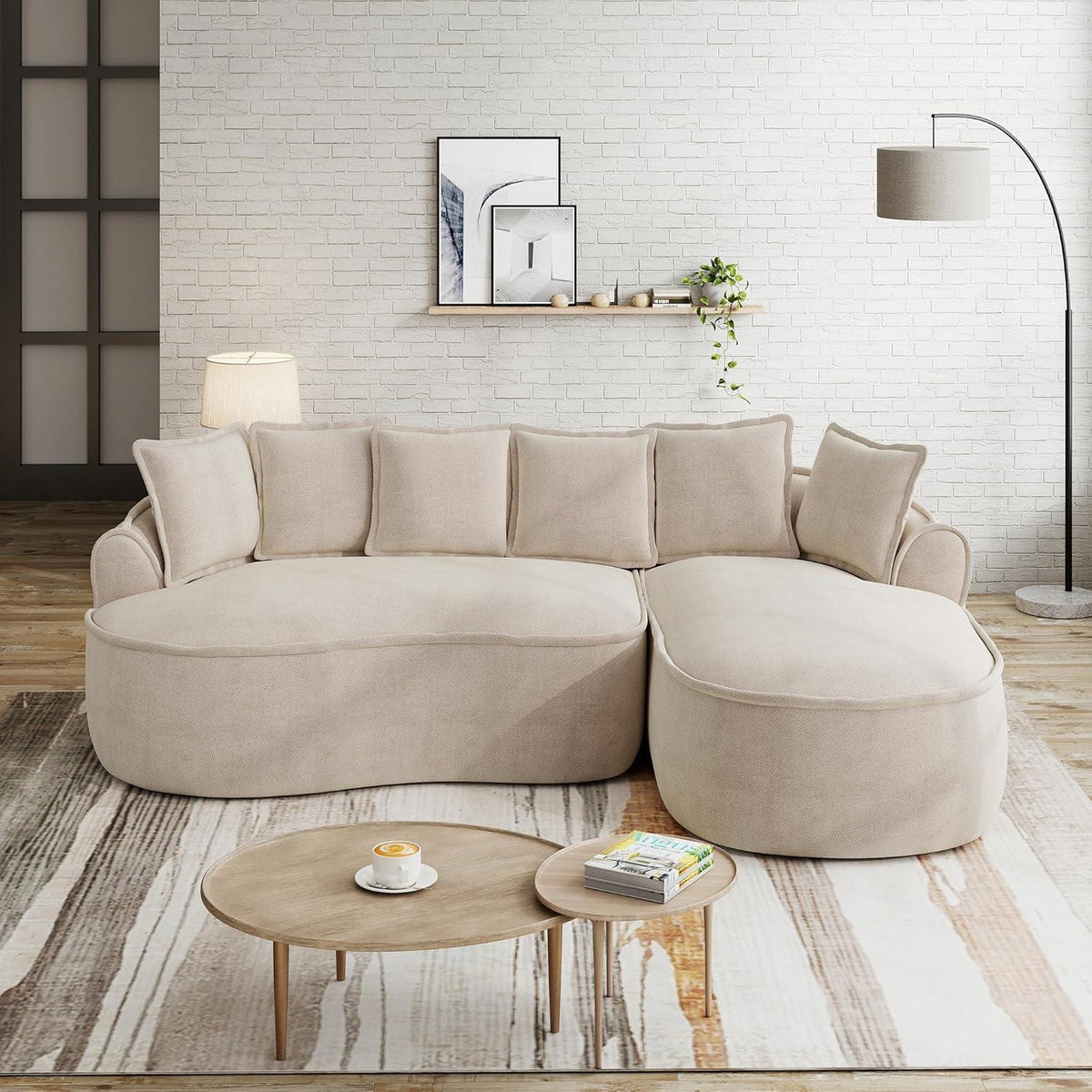 Modulares Chenille Sofa L-Form mit Chaiselongue – Hellbraun