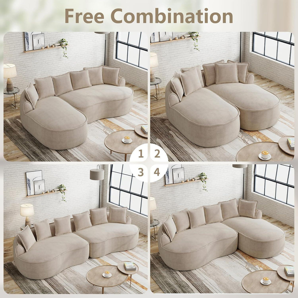 Modulares Chenille Sofa – Rahmenlos, Tief & Bequem (4-Sitzer)