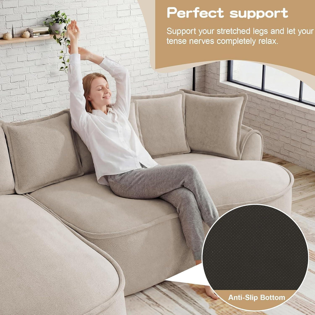 Modulares Chenille Sofa – Rahmenlos, Tief & Bequem (4-Sitzer)