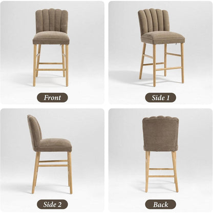 Retro Barhocker Set Braun – 4er Pack mit Chenille & Fußstütze