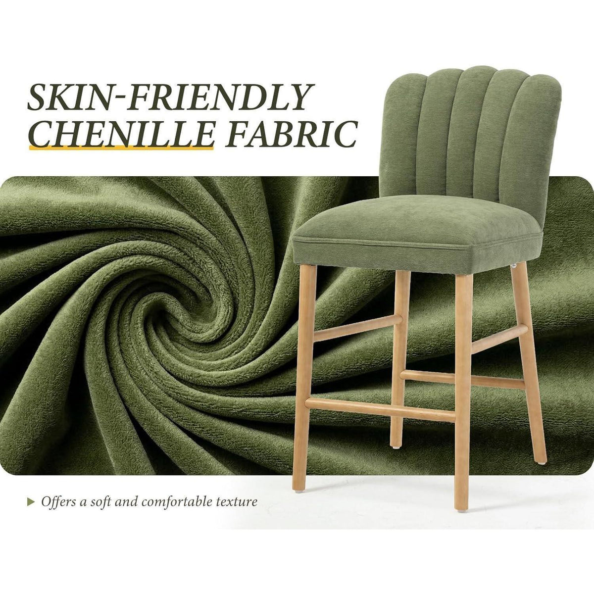 Retro Barhocker Set 4er – Grün, Holzrahmen & Chenille
