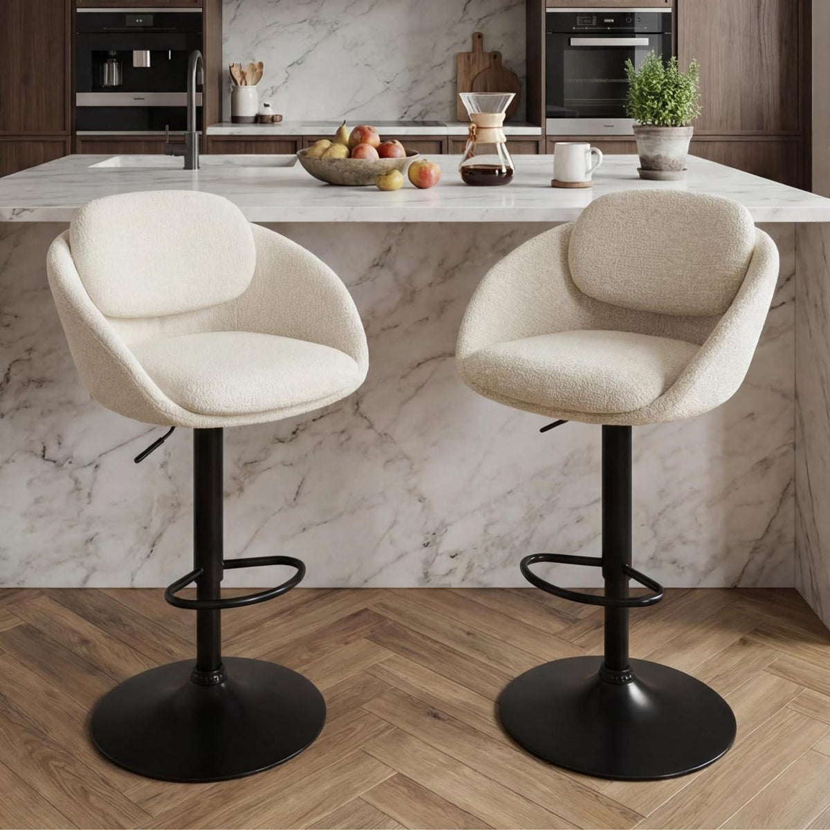 Verstellbarer Chenille Barhocker 2er Set – Beige