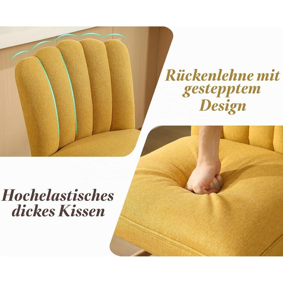 Retro Esszimmerstühle 2er Set, Gelb, Leinen Polsterstuhl