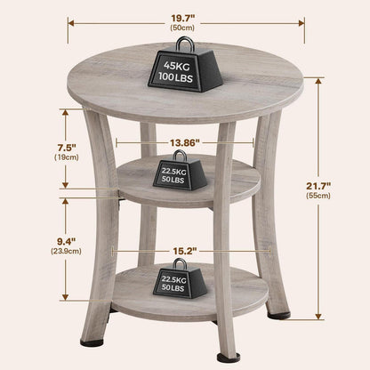 Runder Beistelltisch mit 3 Ebenen, Industrial-Stil, Grau