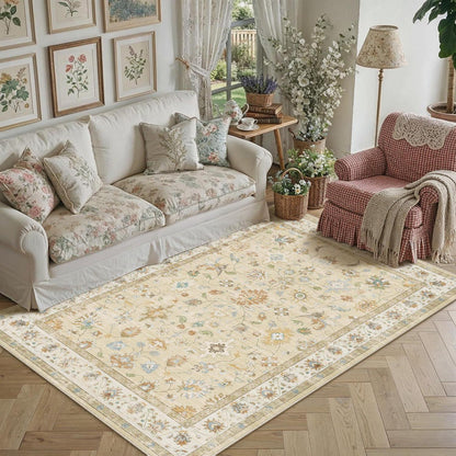 Waschbarer Teppich Beige 160x230cm – Vintage Wohnzimmer Teppich