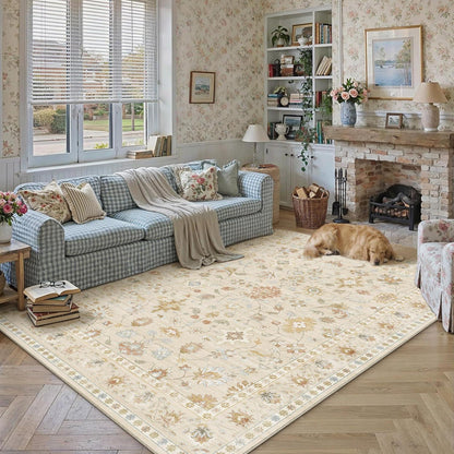 Waschbarer Teppich Wohnzimmer 200x300cm – Hellbeige & Beige Vintage Design
