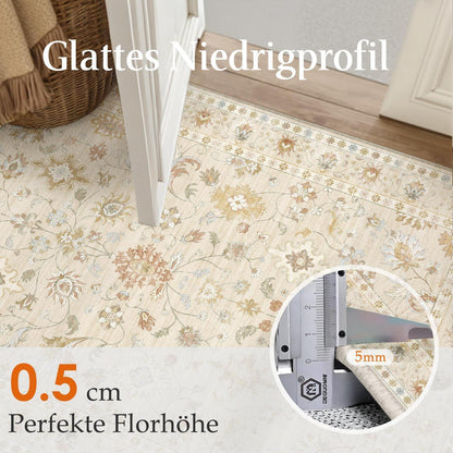 Waschbarer Teppich Wohnzimmer 200x300cm – Hellbeige & Beige Vintage Design