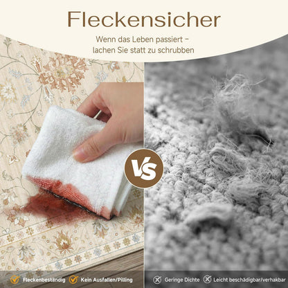 Waschbarer Teppich Wohnzimmer 160x230cm – Hellbeige & Beige Vintage Design