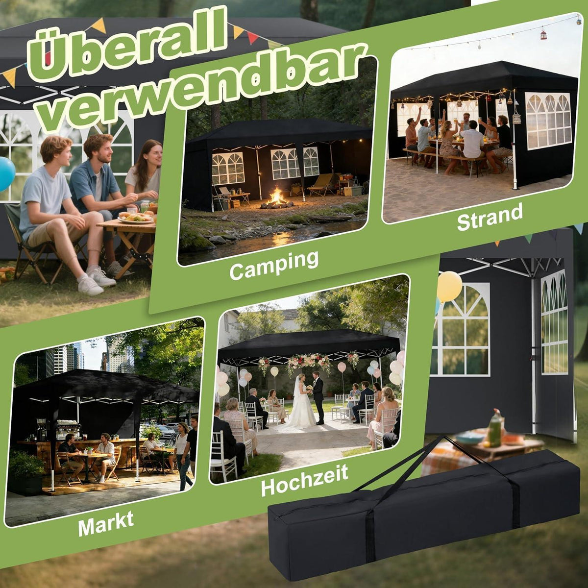 Faltpavillon 3x6m – Wasserdicht, UV-Schutz & 6 Seitenwände