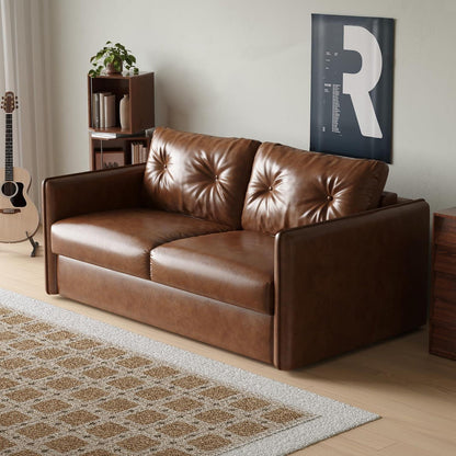 Ausziehbares Schlafsofa 2-Sitzer Braun Lederoptik mit Matratze