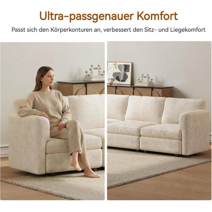 L-Form Ecksofa Stoff 4-Sitzer mit Ottomane & Stauraum