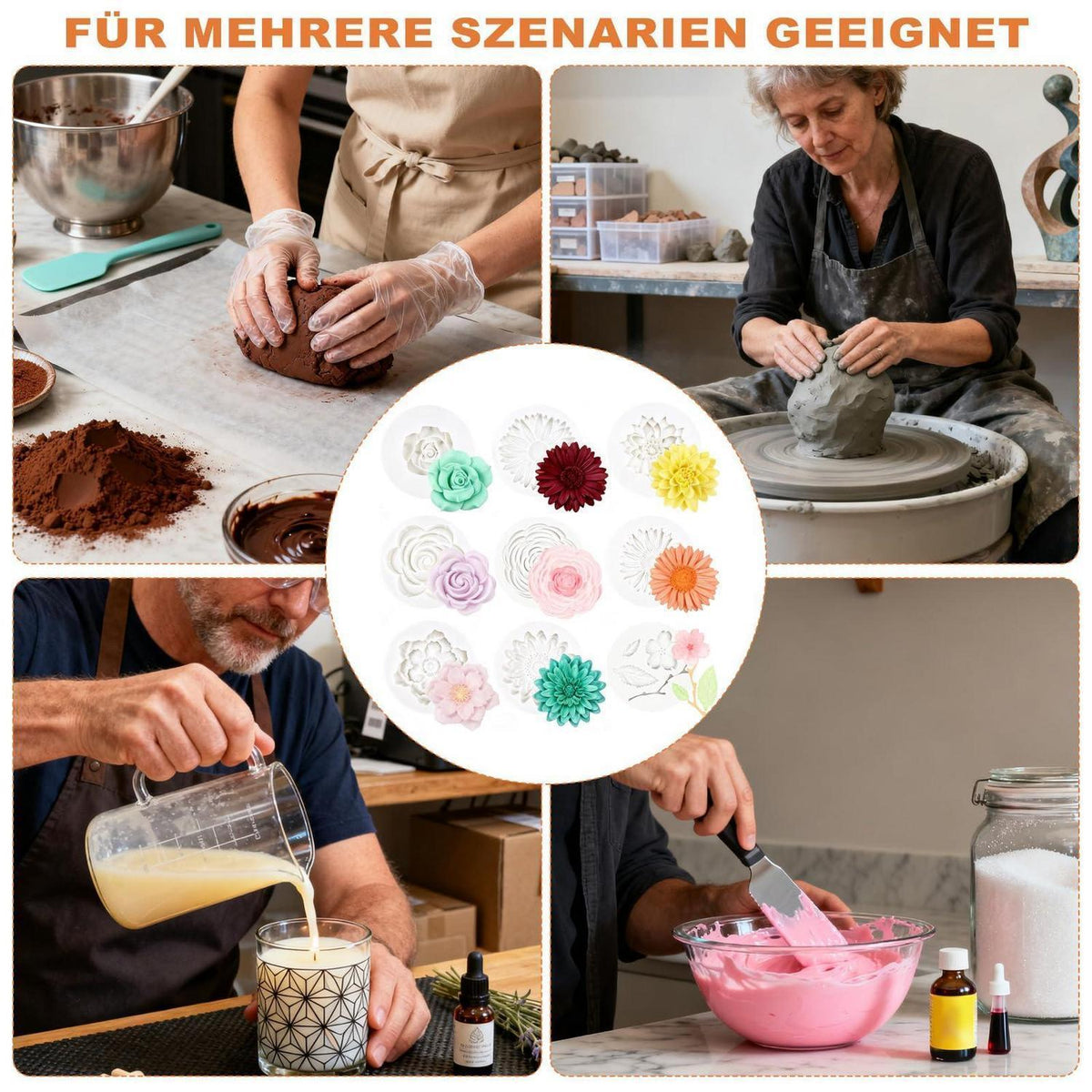 9x Silikonform Blumen 3D für Kerzen, Seife & DIY
