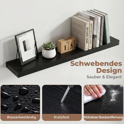 Schweberegale 90cm Schwarz im 2er Set mit rustikaler Holzmaserung