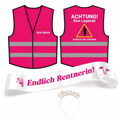Ruhestand Geschenkset für Frauen – Pinkes Party Set zur Pensionierung