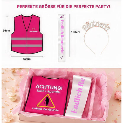 Ruhestand Geschenkset für Frauen – Pinkes Party Set zur Pensionierung