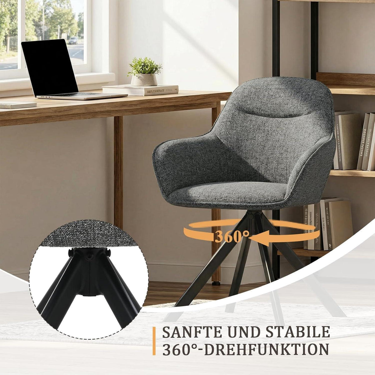 Drehbarer Esszimmerstuhl Set Grau, Chenille, 4er Pack