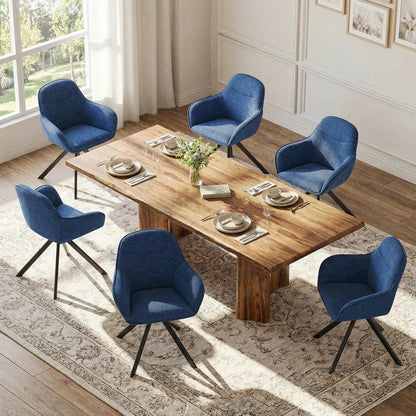 Drehbarer Esszimmerstuhl Set 6er – Dunkelblau, Chenille Polsterstuhl
