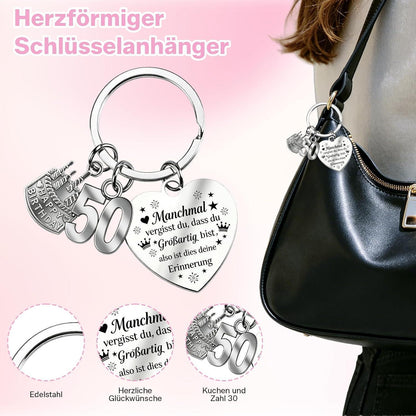 50. Geburtstag Geschenkset für Frau – Kissen, Socken, Schlüsselanhänger & Karte