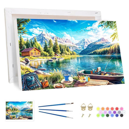 Malen nach Zahlen Berge mit Rahmen – Landschaftsbild DIY Set