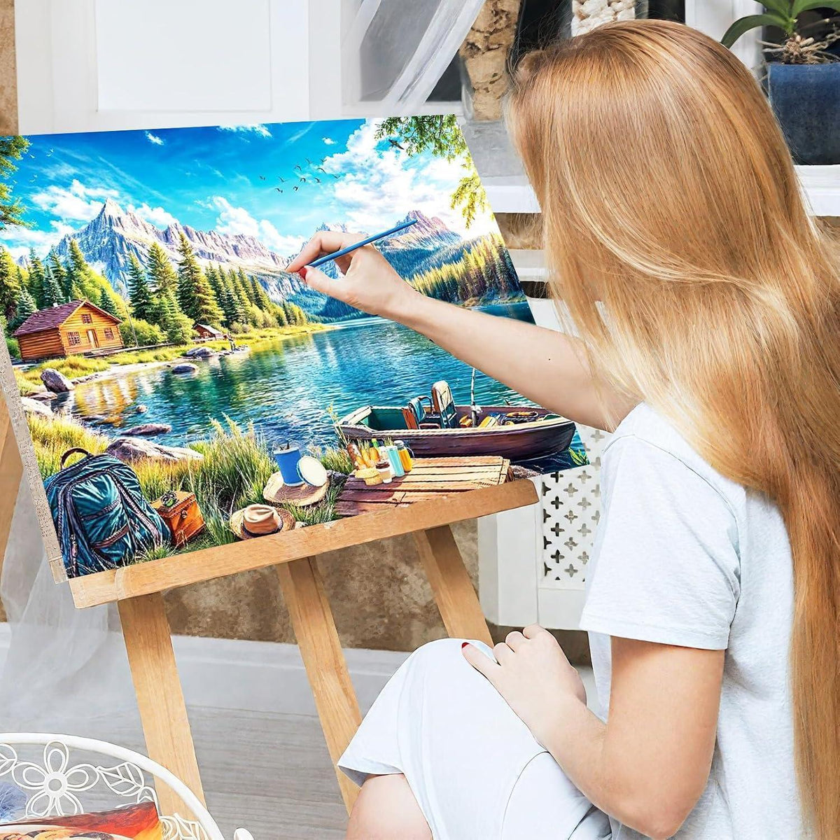 Malen nach Zahlen Berge mit Rahmen – Landschaftsbild DIY Set