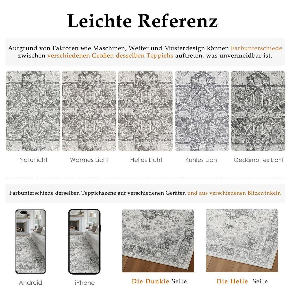 Vintage Teppich Grau 240x300cm Waschbar Rechteckig Wohnzimmer