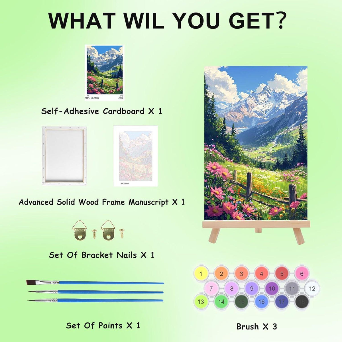 Malen nach Zahlen Berge mit Rahmen – Landschaftsbild DIY Set