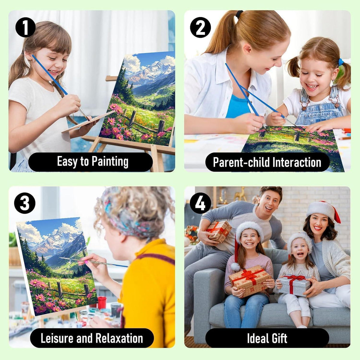 Malen nach Zahlen Berge mit Rahmen – Landschaftsbild DIY Set