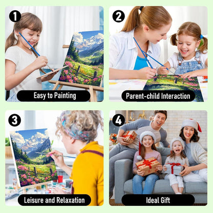 Malen nach Zahlen Berge mit Rahmen – Landschaftsbild DIY Set