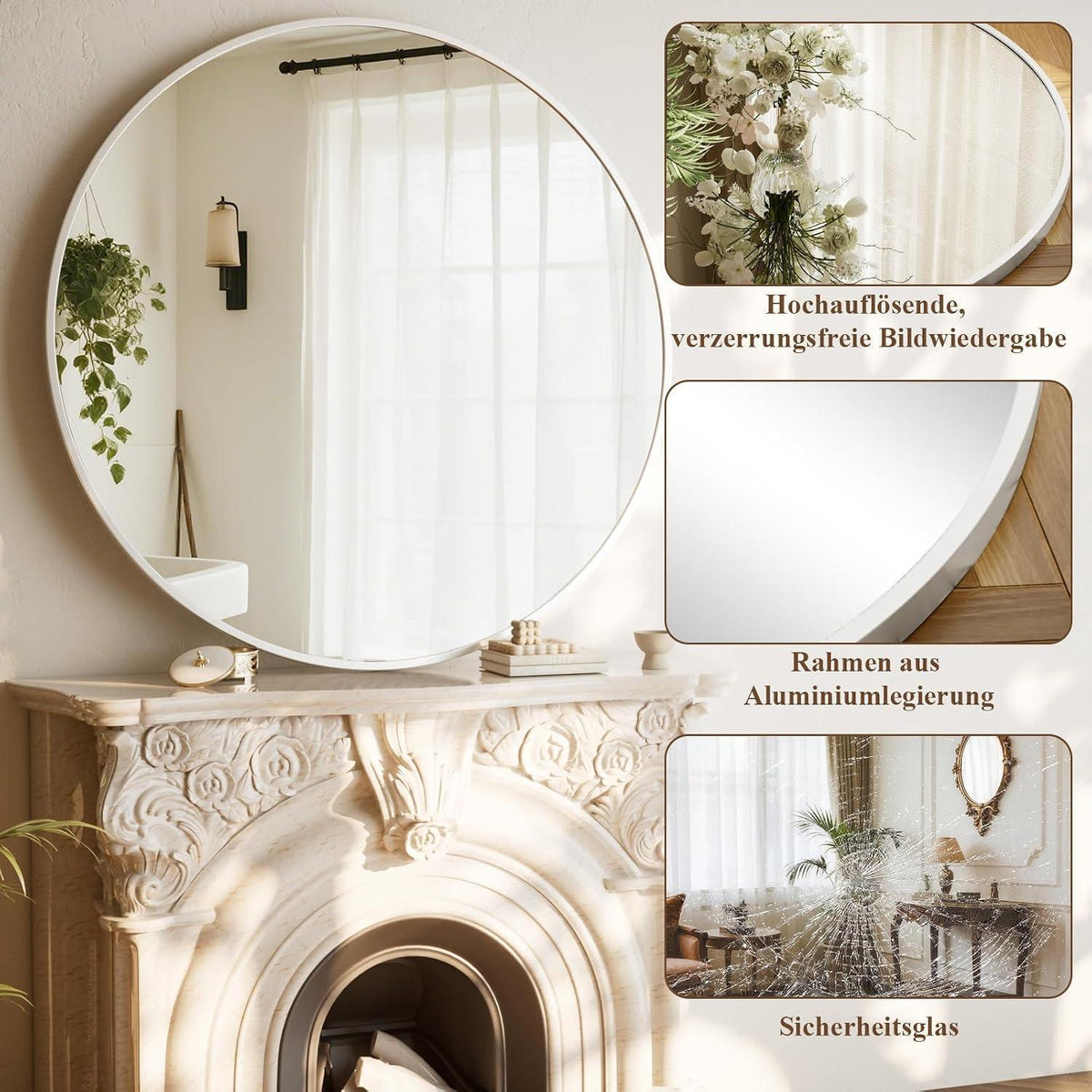 Runder Wandspiegel 60cm mit Aluminiumrahmen – Badezimmer Spiegel