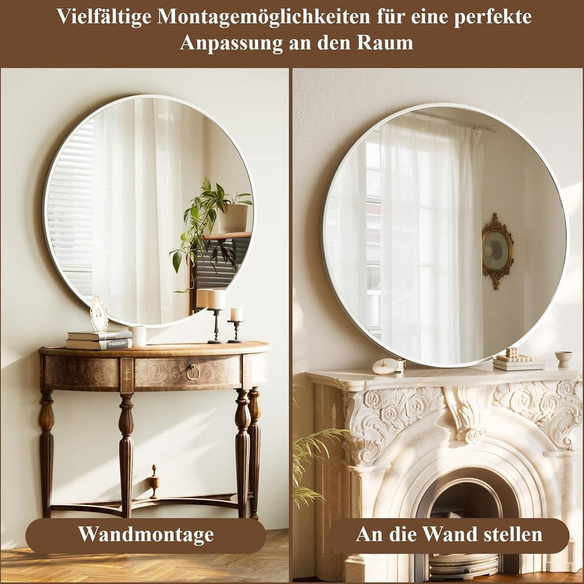 Runder Wandspiegel 60cm mit Aluminiumrahmen – Badezimmer Spiegel