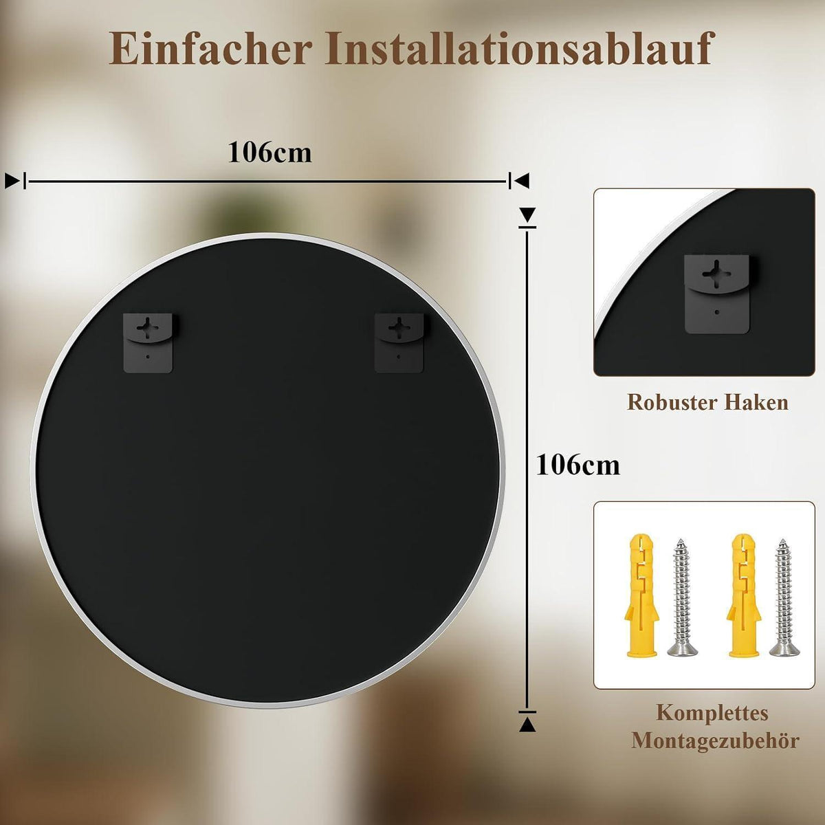 Runder Wandspiegel 60cm mit Aluminiumrahmen – Badezimmer Spiegel