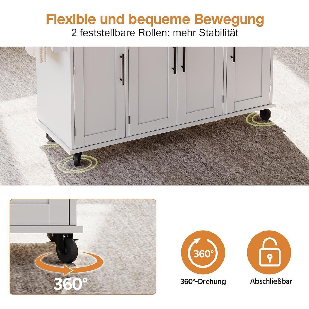 Mobile Kücheninsel mit ausziehbarer Arbeitsplatte Weiß
