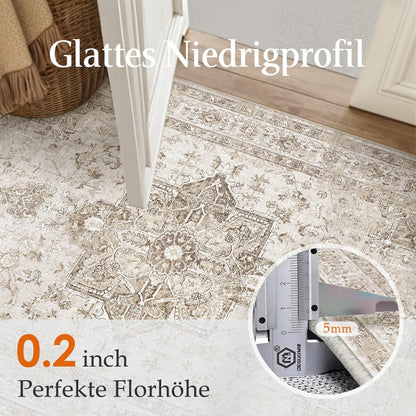 Vintage Teppich Beige 240x300cm Waschbar Rechteckig Wohnzimmer