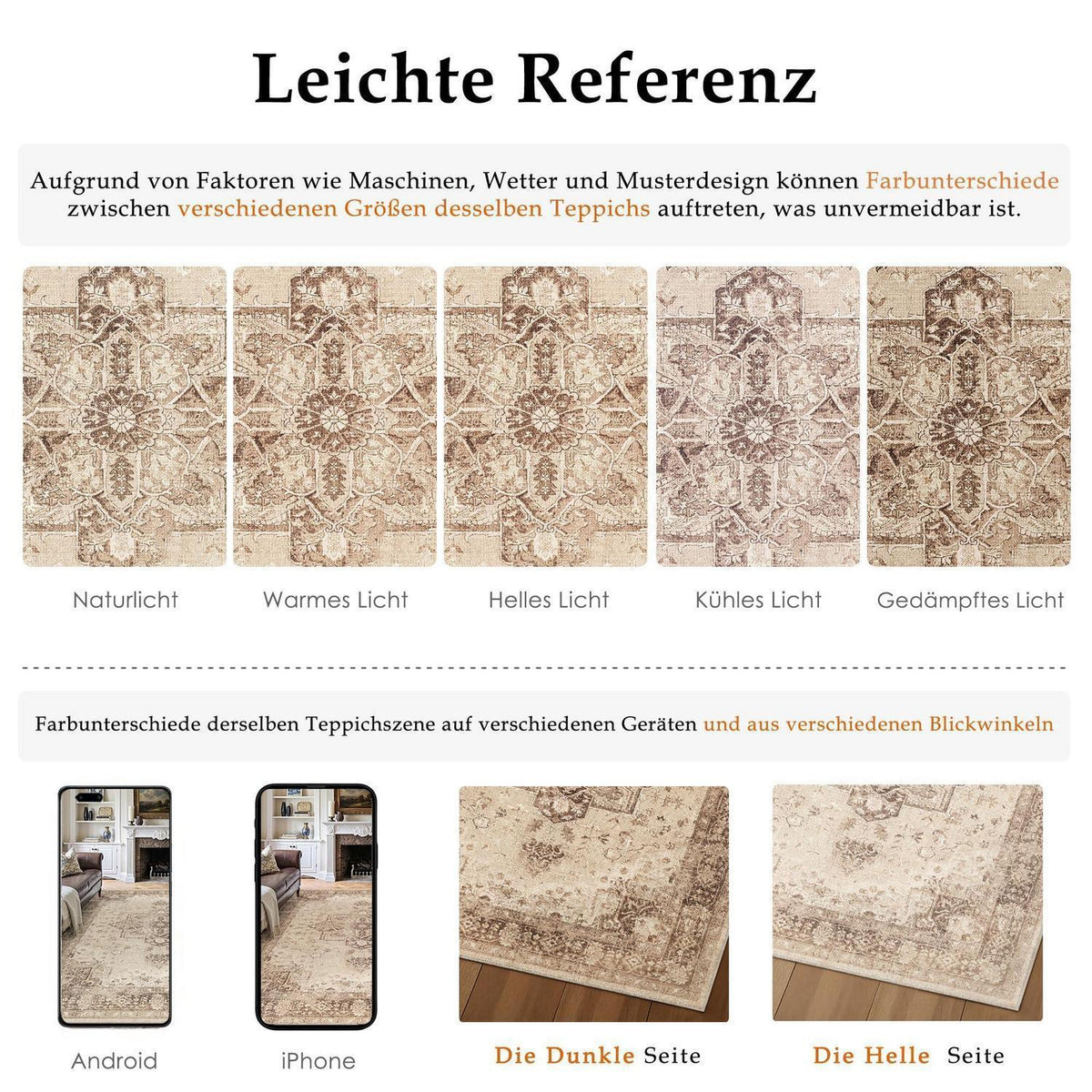 Vintage Teppich Braun 240x300cm Waschbar Rechteckig Wohnzimmer