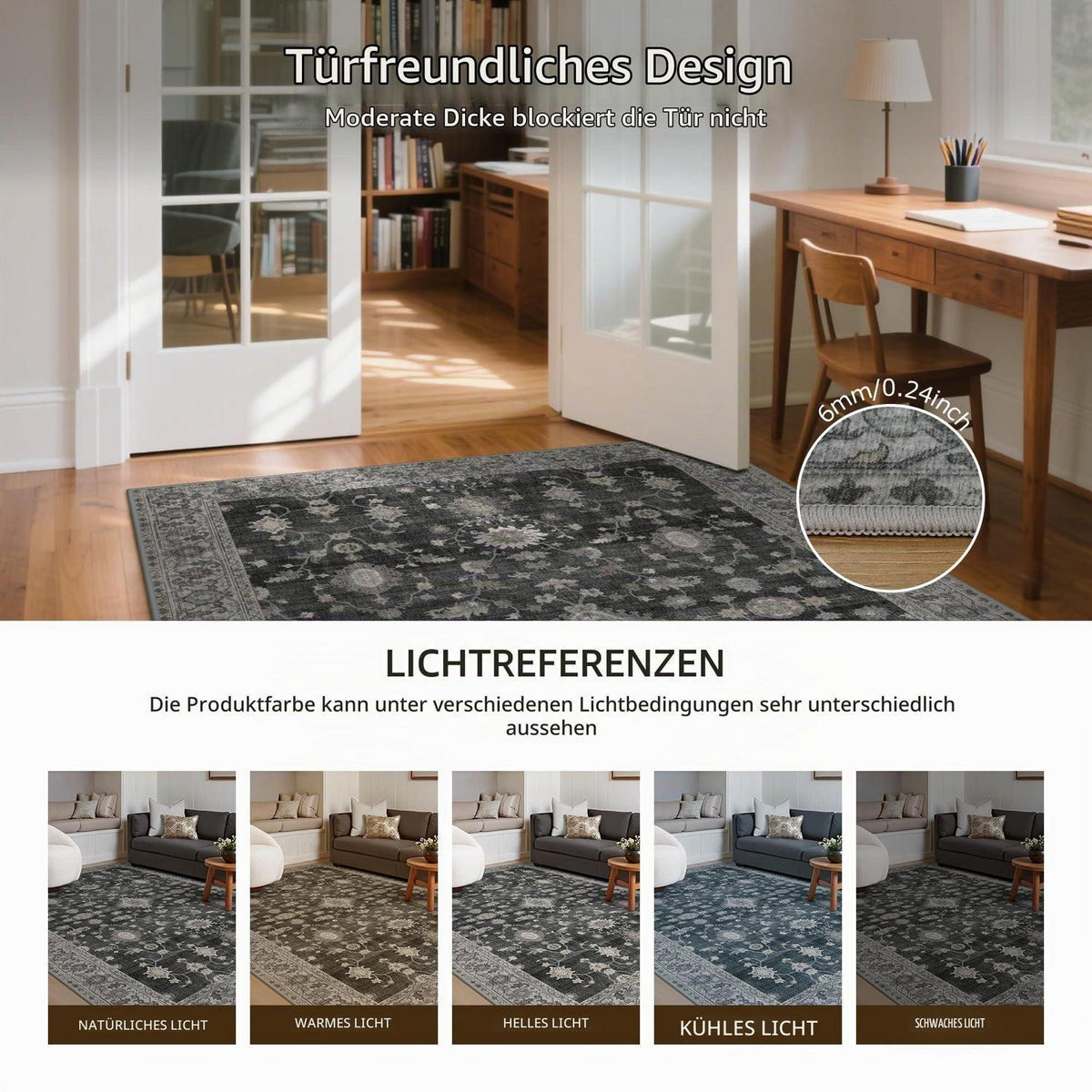 Vintage Teppich Wohnzimmer 160x230 cm Anthrazit Rechteck