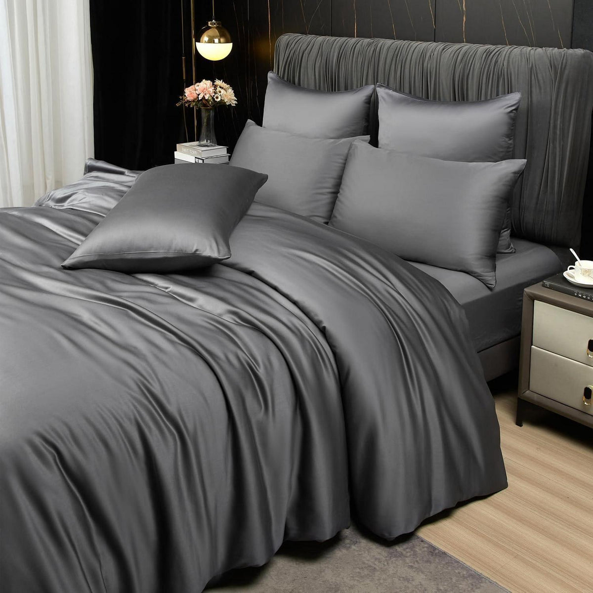 Bambus Bettwäsche Set 200x200 cm Grau | Atmungsaktiv & Kühlend