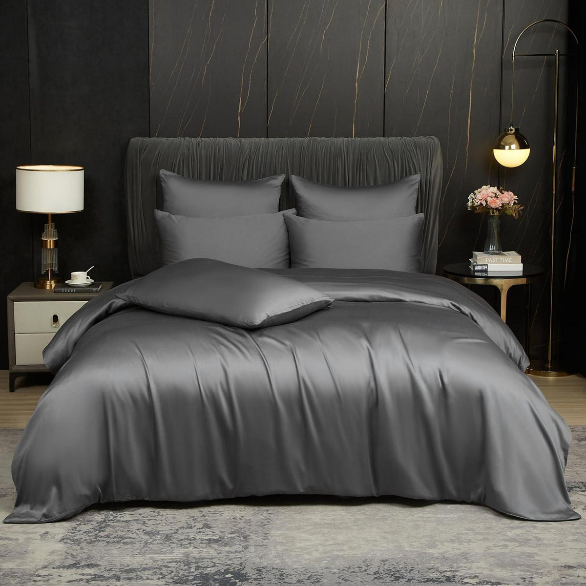 Bambus Bettwäsche Set 200x200 cm Grau | Atmungsaktiv & Kühlend