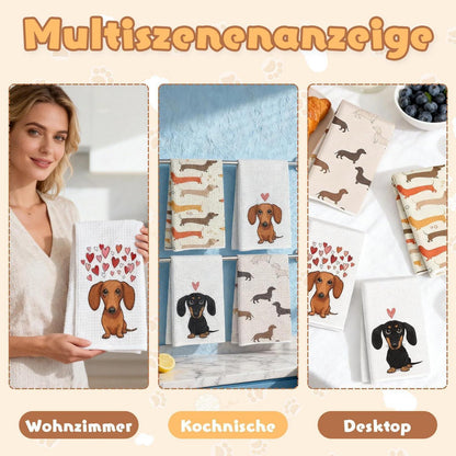 4er Set Dackel Küchenhandtücher – Saugstark & Dekorativ