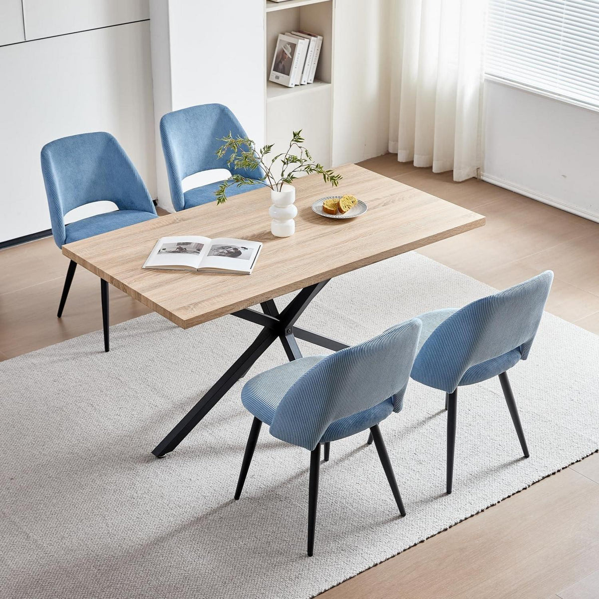 Moderner Esstisch Set mit 4 Cord-Stühlen (140x80cm)