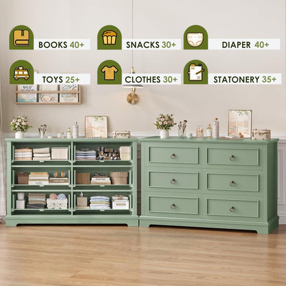 Kommode 6 Schubladen, 120cm Holzoptik Grün – Schlafzimmer Sideboard