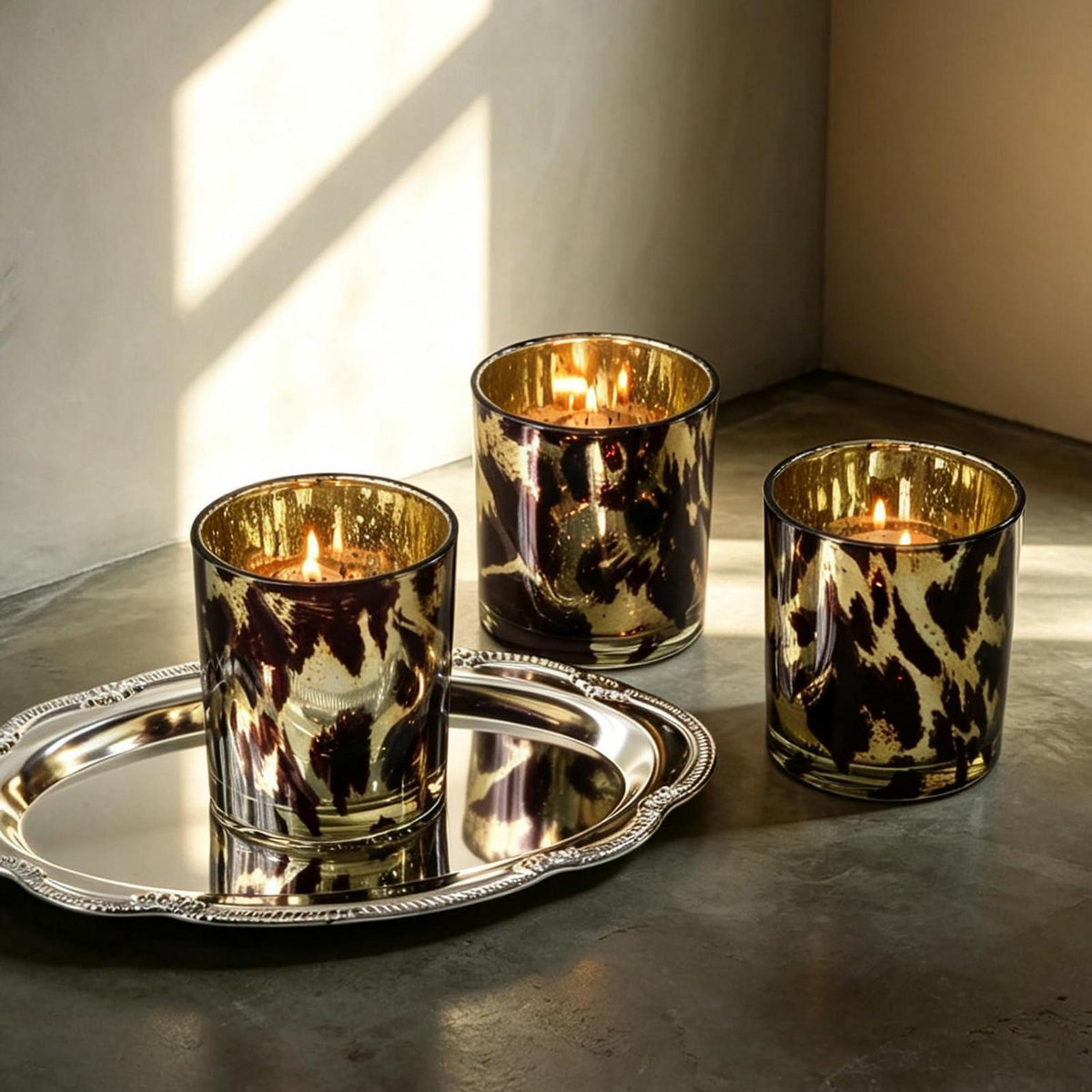 Teelichthalter Leopard 4er Set mit Goldrand