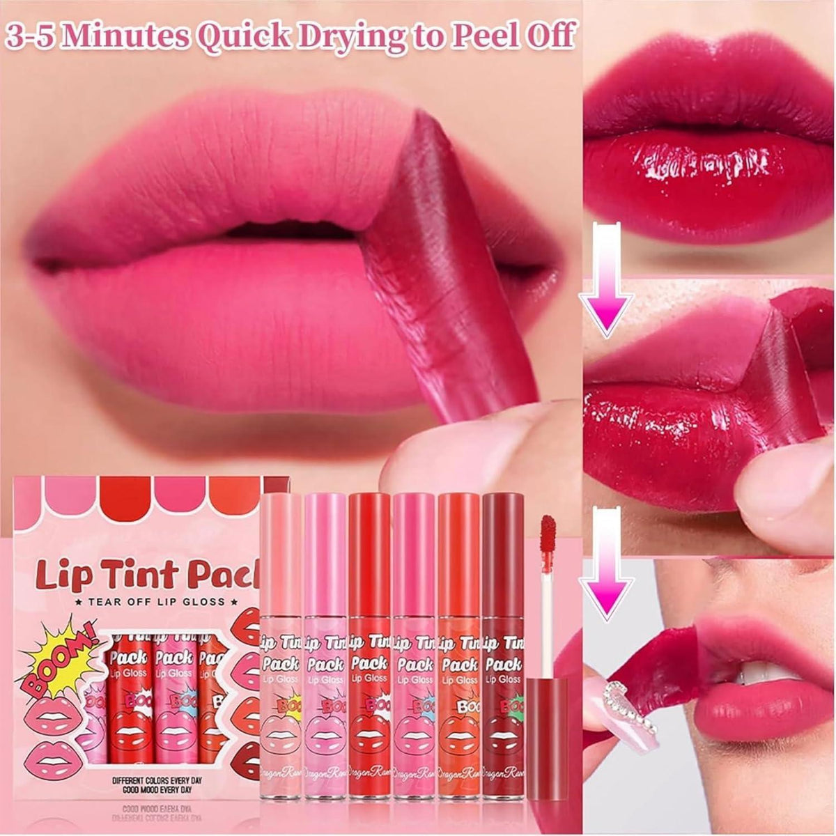 6er Set Peel-Off Lippenstift – Matte Lippenfarben für vollere Lippen