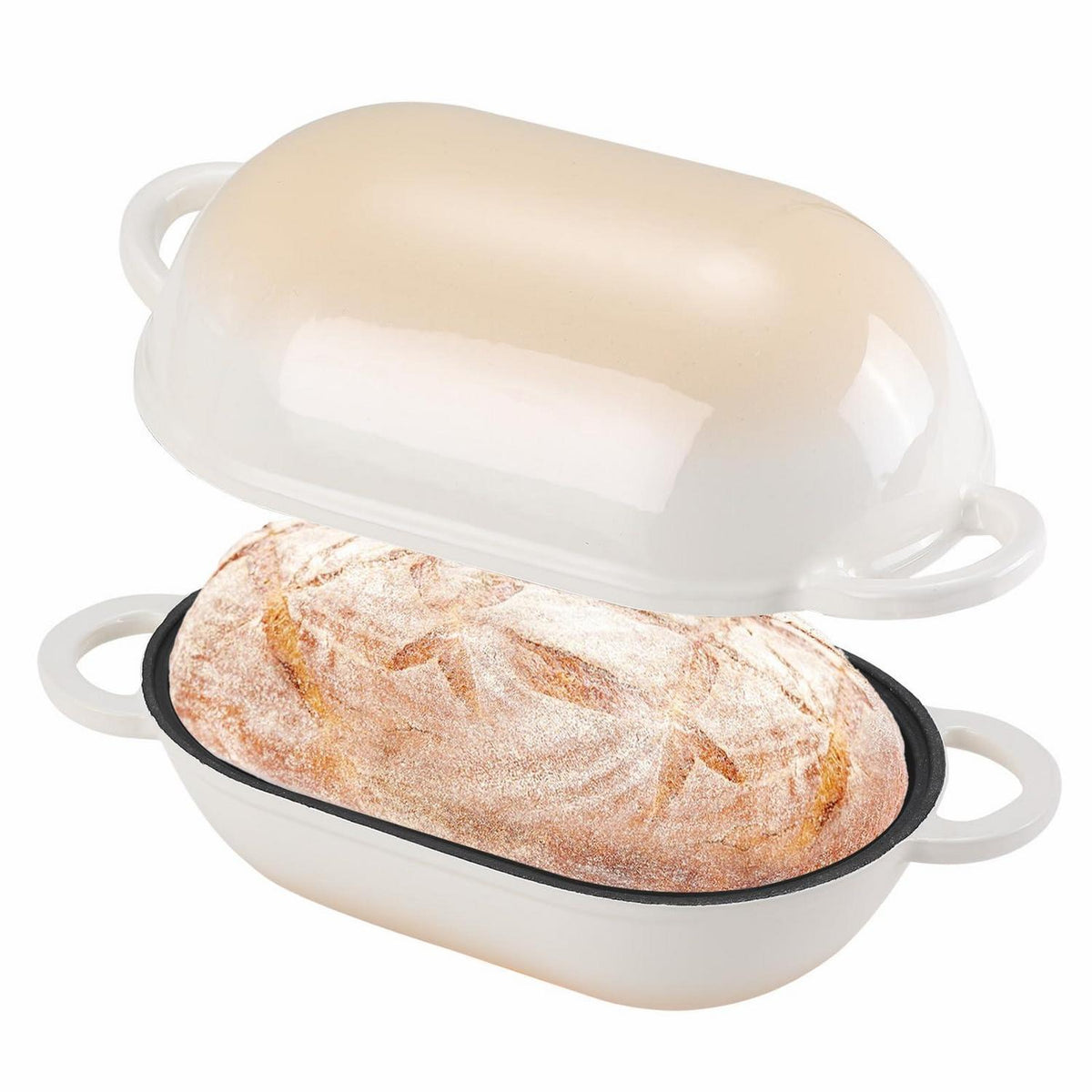 Gusseisen Brotbackform mit Deckel, 28 cm, Weiß