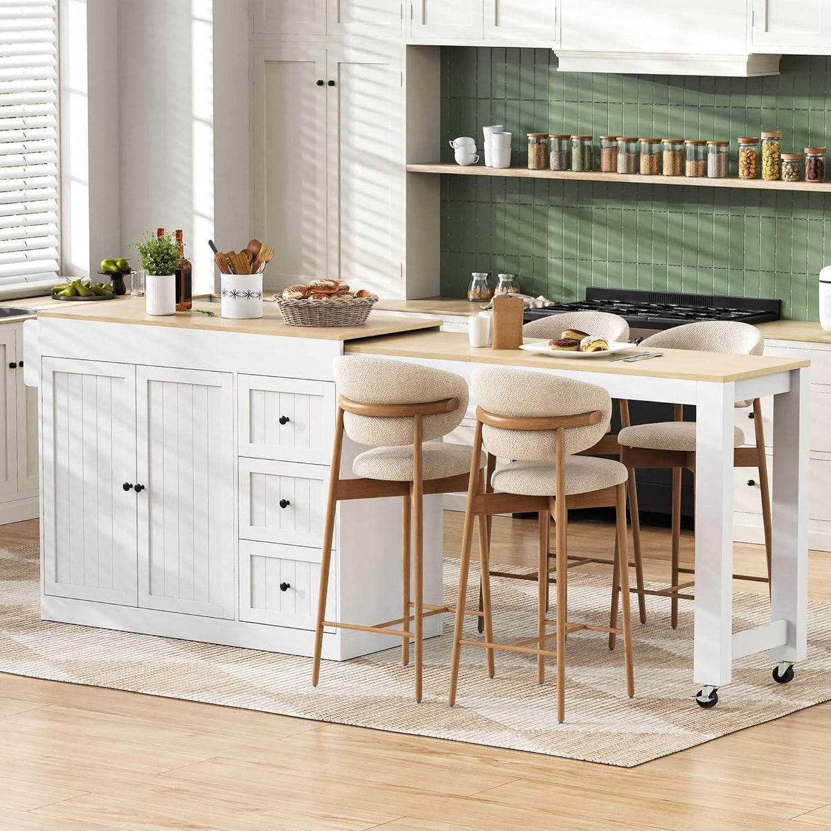 Mobile Kücheninsel mit Ausziehbarer Arbeitsplatte (Weiß)